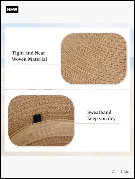 Wide Brim Straw Sun Hat with Ponytail Hole Packable Adjustable main image 5
